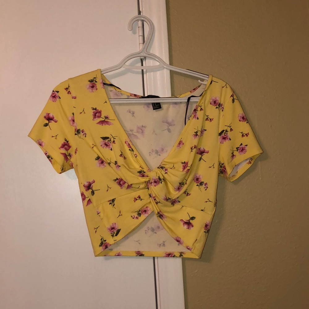 Yellow twist crop top